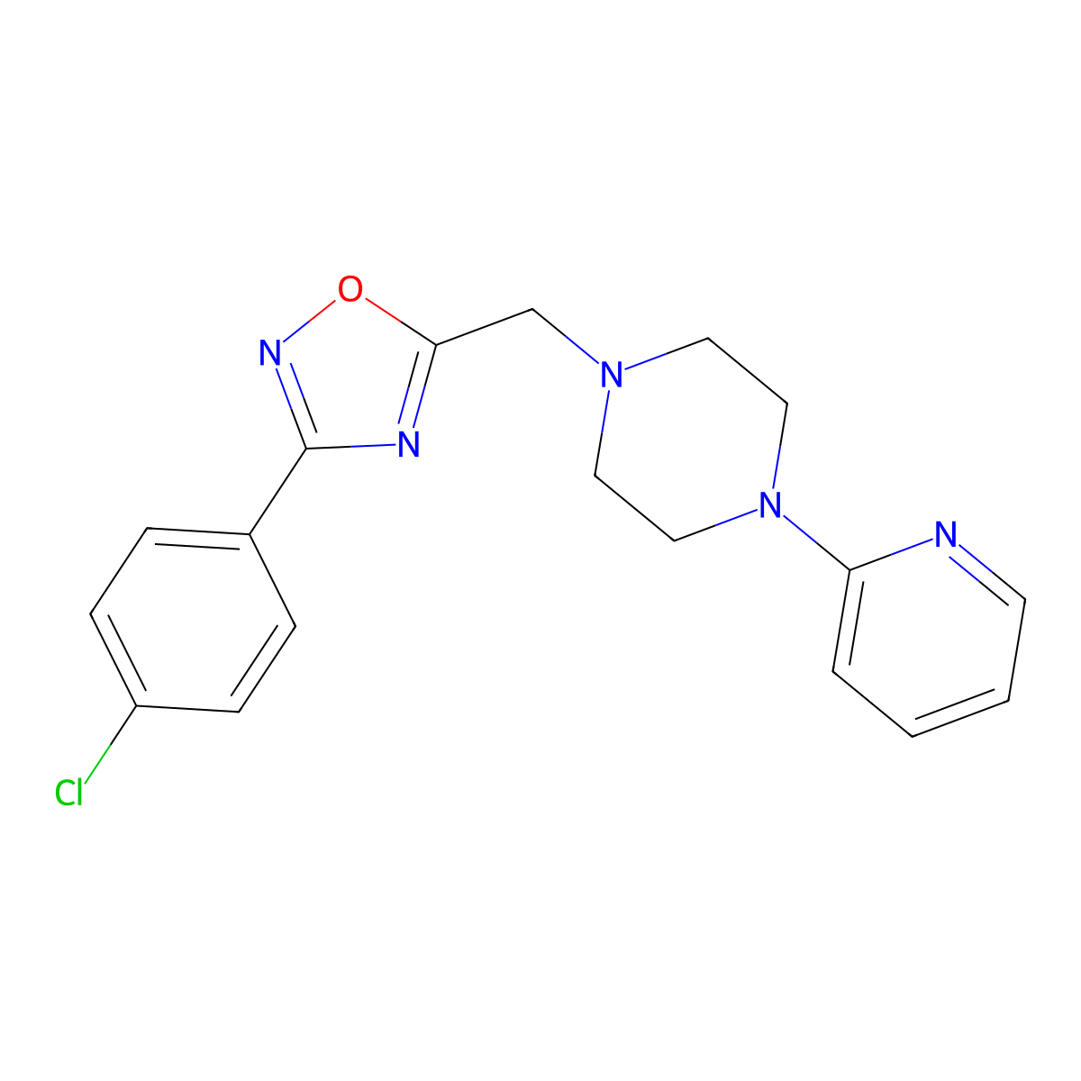 3-(4-Chlorophenyl)-5-[(4-pyridin-2-ylpiperazin-1-yl)methyl]-1,2,4-oxadiazole molecular structure, CAS 835896-76-9