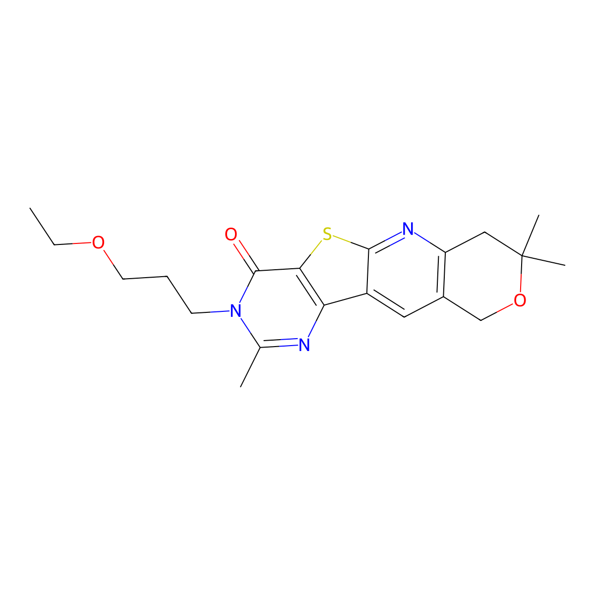 3-(3-ethoxypropyl)-2,8,8-trimethyl-7,8-dihydro-3H-pyrano[3'',4'':5',6']pyrido[3',2':4,5]thieno[3,2-d]pyrimidin-4(10H)-one molecular structure, CAS 835896-85-0