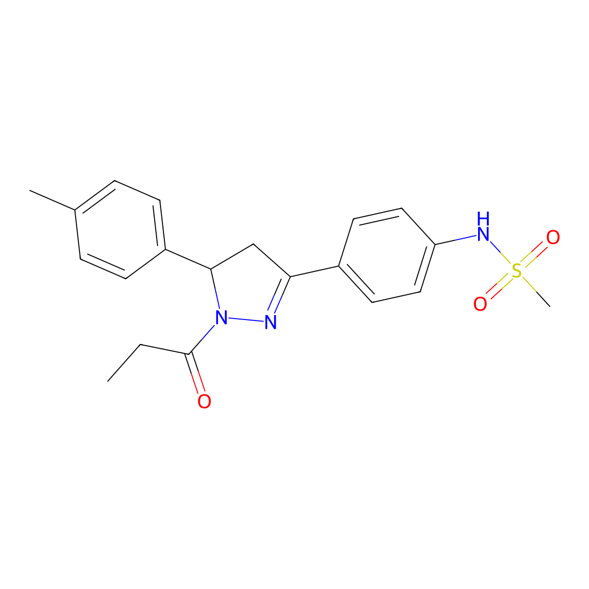 N-[4-[3-(4-methylphenyl)-2-propanoyl-3,4-dihydropyrazol-5-yl]phenyl]methanesulfonamide molecular structure, CAS 835897-42-2