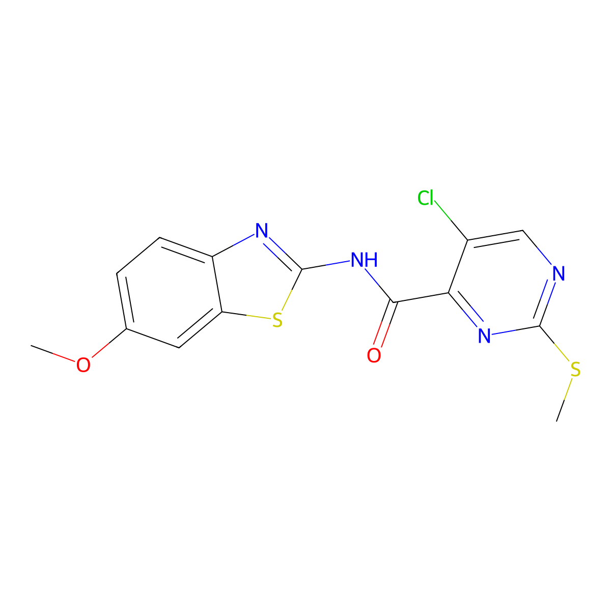 5-chloro-N-(6-methoxy-1,3-benzothiazol-2-yl)-2-(methylsulfanyl)pyrimidine-4-carboxamide molecular structure, CAS 835897-51-3