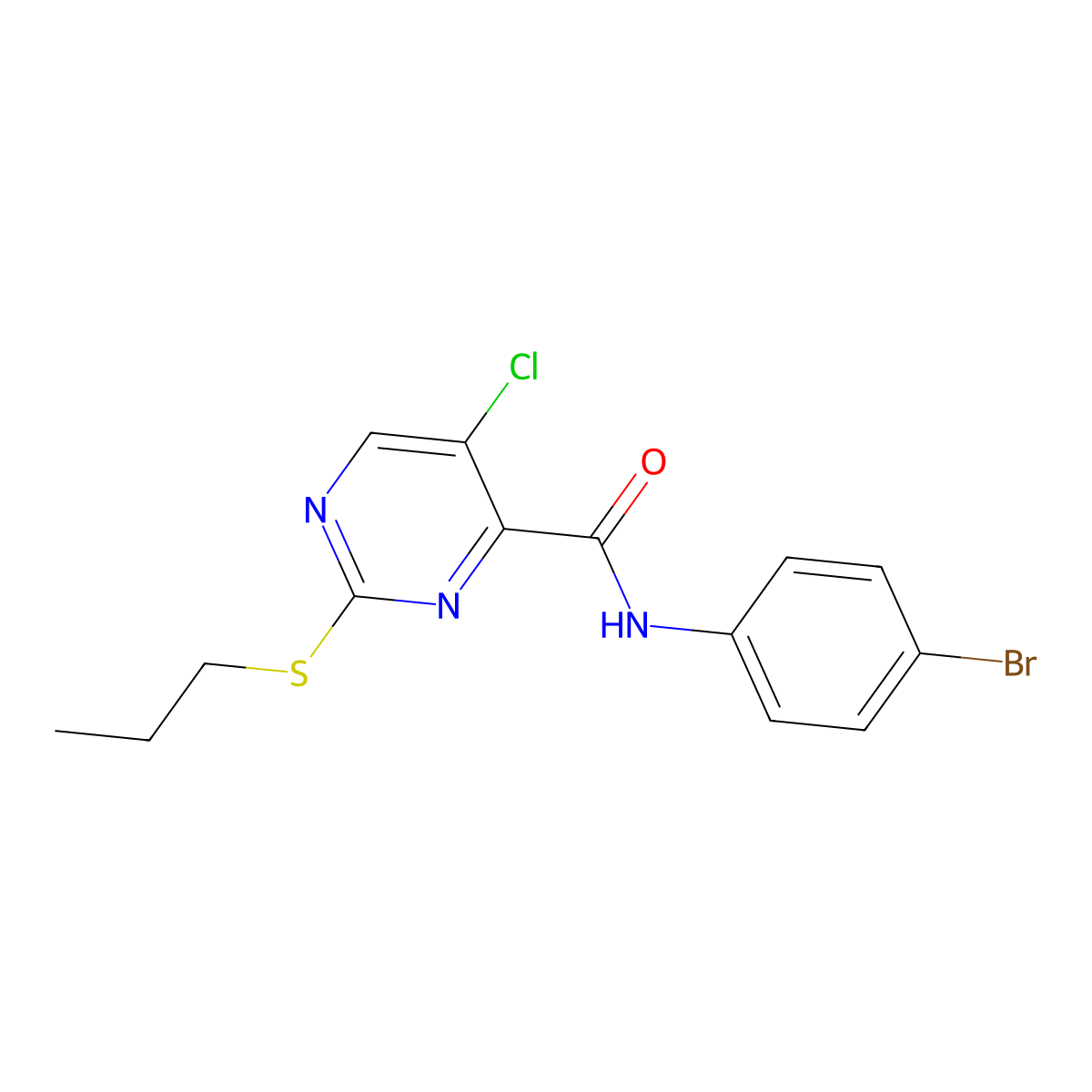 N-(4-bromophenyl)-5-chloro-2-(propylsulfanyl)pyrimidine-4-carboxamide molecular structure, CAS 835897-89-7