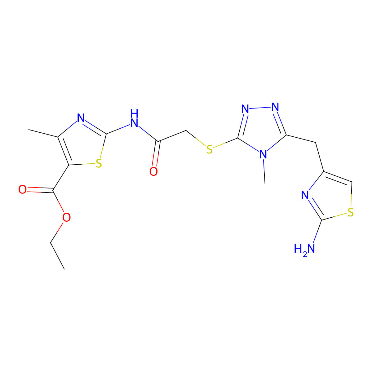 ethyl 2-(2-((5-((2-aminothiazol-4-yl)methyl)-4-methyl-4H-1,2,4-triazol-3-yl)thio)acetamido)-4-methylthiazole-5-carboxylate molecular structure, CAS 835898-05-0