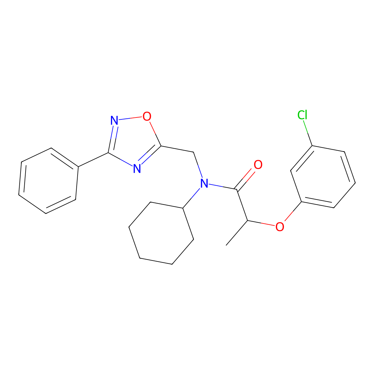 2-(3-chlorophenoxy)-N-cyclohexyl-N-[(3-phenyl-1,2,4-oxadiazol-5-yl)methyl]propanamide molecular structure, CAS 835898-53-8