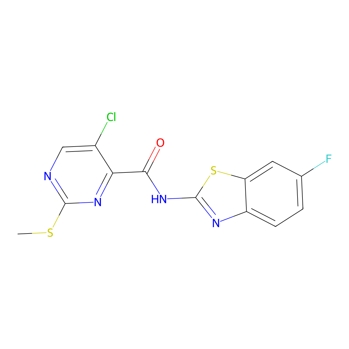 5-chloro-N-(6-fluoro-1,3-benzothiazol-2-yl)-2-(methylsulfanyl)pyrimidine-4-carboxamide molecular structure, CAS 835898-72-1