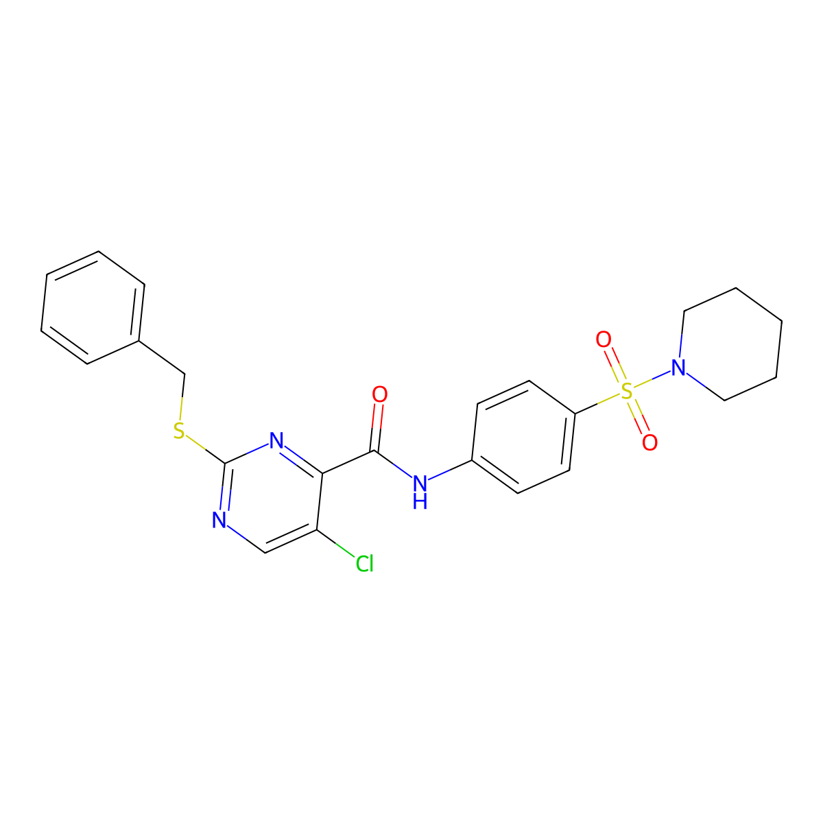 2-benzylsulfanyl-5-chloro-N-(4-piperidin-1-ylsulfonylphenyl)pyrimidine-4-carboxamide molecular structure, CAS 835898-84-5