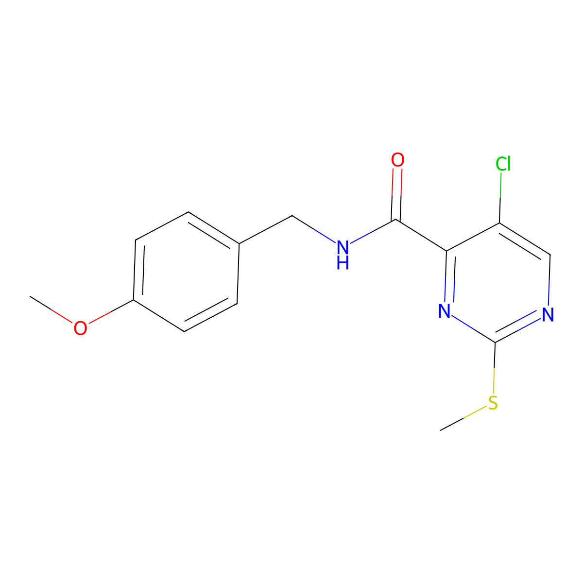 5-chloro-N-[(4-methoxyphenyl)methyl]-2-(methylsulfanyl)pyrimidine-4-carboxamide molecular structure, CAS 835898-86-7
