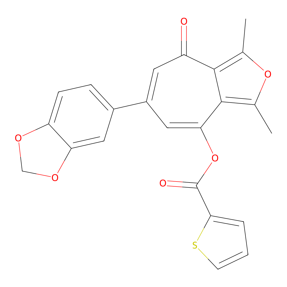 6-(1,3-benzodioxol-5-yl)-1,3-dimethyl-4-oxo-4H-cyclohepta[c]furan-8-yl thiophene-2-carboxylate molecular structure, CAS 835898-93-6