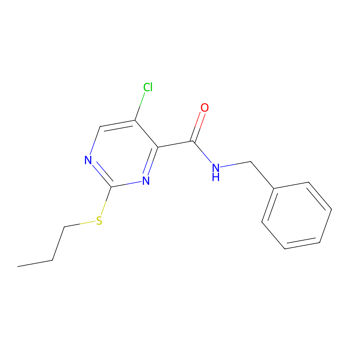 N-benzyl-5-chloro-2-(propylsulfanyl)pyrimidine-4-carboxamide molecular structure, CAS 835898-97-0