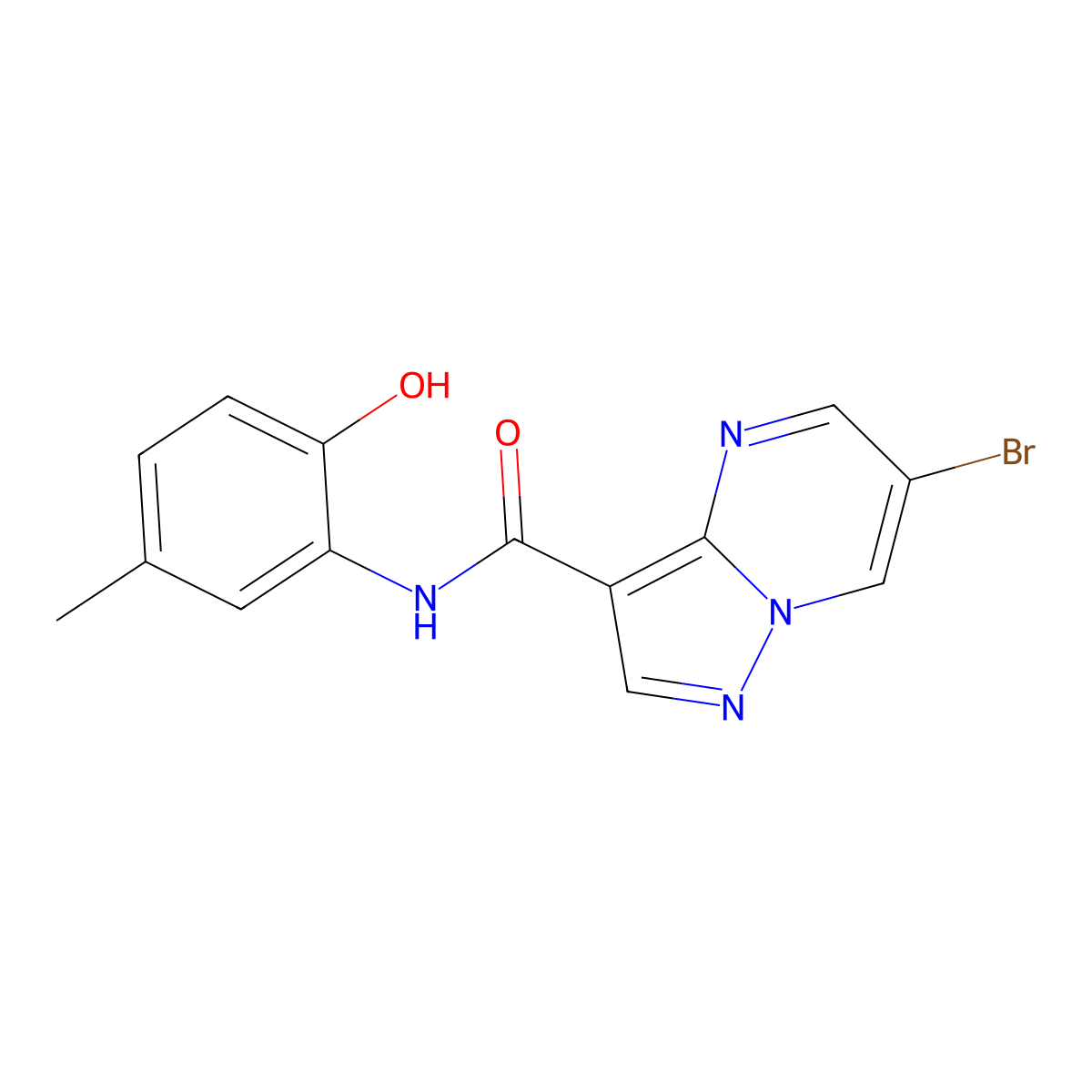 6-bromo-N-(2-hydroxy-5-methylphenyl)pyrazolo[1,5-a]pyrimidine-3-carboxamide molecular structure, CAS 835899-06-4