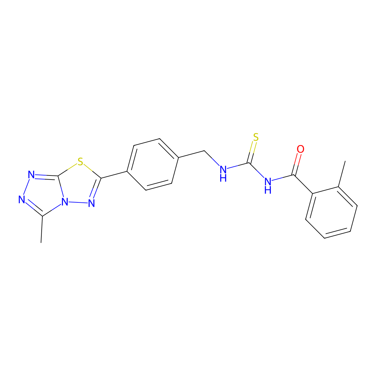 2-methyl-N-[[4-(3-methyl-[1,2,4]triazolo[3,4-b][1,3,4]thiadiazol-6-yl)phenyl]methylcarbamothioyl]benzamide molecular structure, CAS 835899-33-7