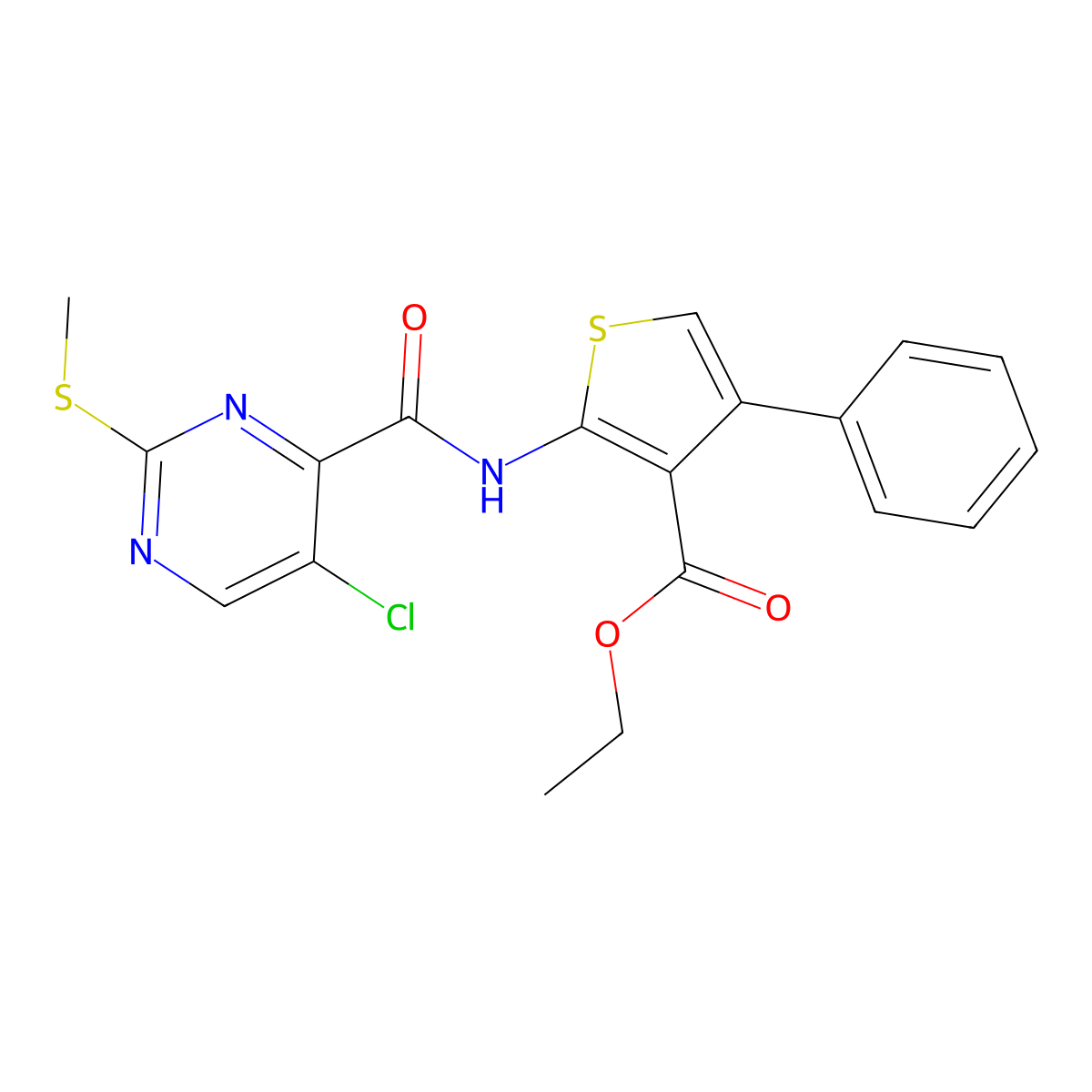 Ethyl 2-({[5-chloro-2-(methylsulfanyl)pyrimidin-4-yl]carbonyl}amino)-4-phenylthiophene-3-carboxylate molecular structure, CAS 835900-03-3