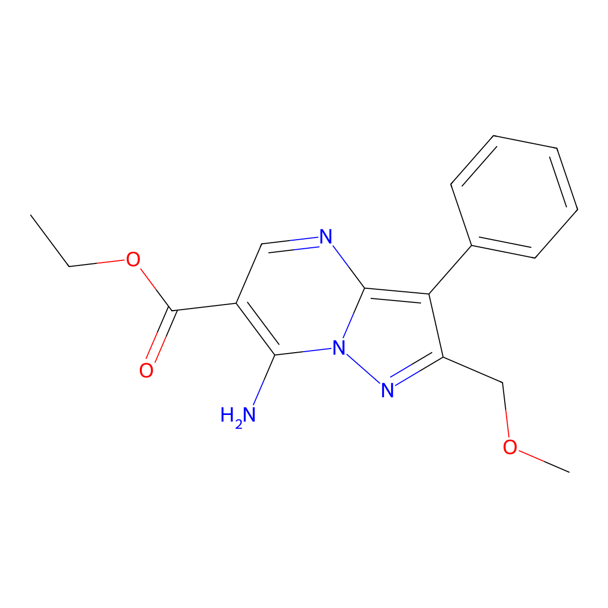 Ethyl 7-amino-2-(methoxymethyl)-3-phenylpyrazolo[1,5-a]pyrimidine-6-carboxylate molecular structure, CAS 835900-14-6