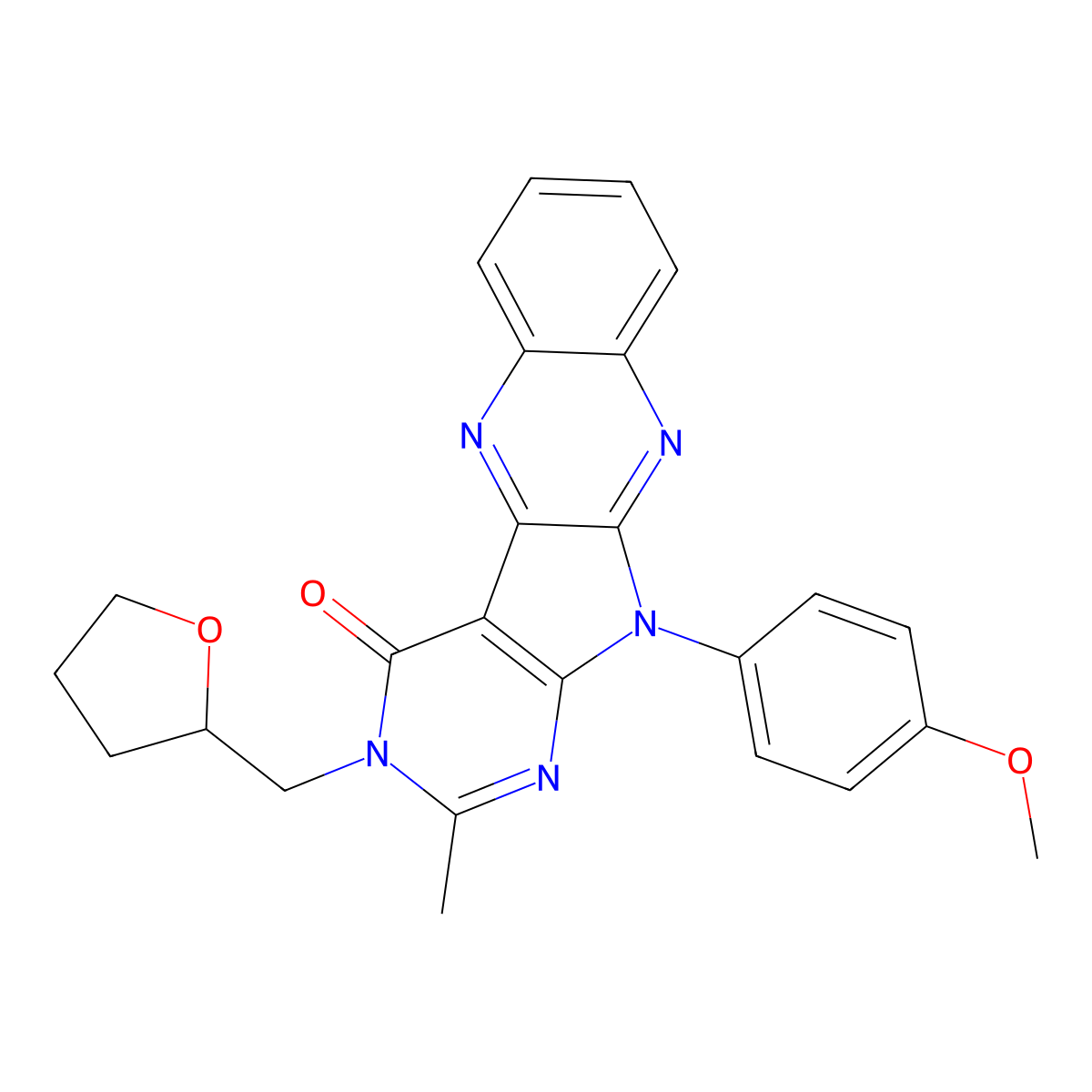 11-(4-methoxyphenyl)-2-methyl-3-((tetrahydrofuran-2-yl)methyl)-3H-pyrimido[5',4':4,5]pyrrolo[2,3-b]quinoxalin-4(11H)-one molecular structure, CAS 835906-68-8