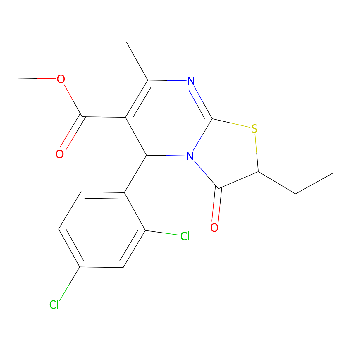 methyl 5-(2,4-dichlorophenyl)-2-ethyl-7-methyl-3-oxo-2,3-dihydro-5H-[1,3]thiazolo[3,2-a]pyrimidine-6-carboxylate molecular structure, CAS 835906-73-5