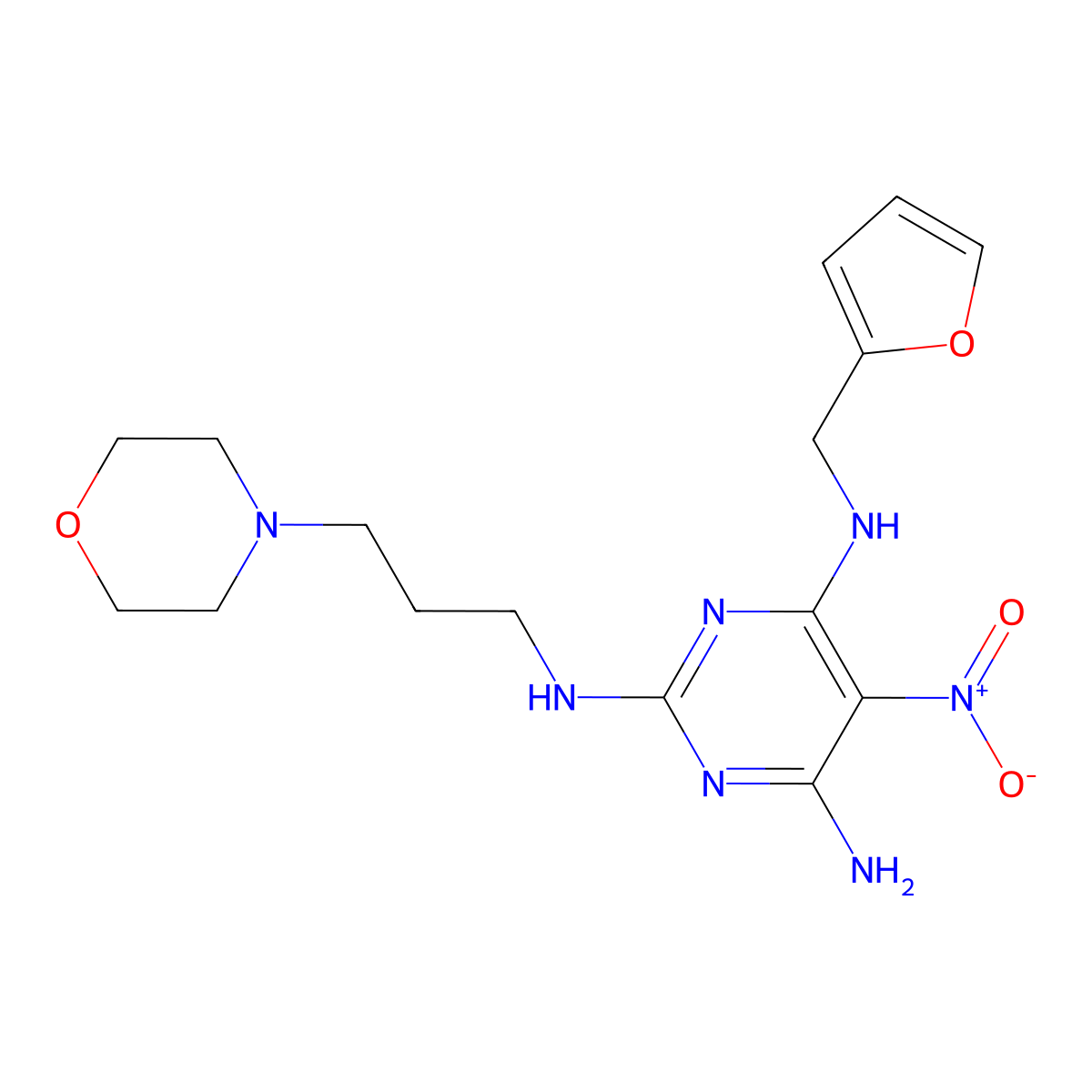 N4-(furan-2-ylmethyl)-N2-(3-morpholinopropyl)-5-nitropyrimidine-2,4,6-triamine molecular structure, CAS 835907-63-6