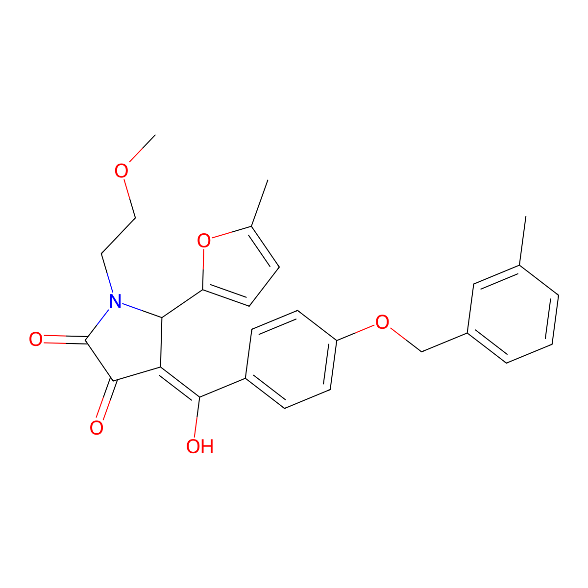 3-hydroxy-1-(2-methoxyethyl)-5-(5-methylfuran-2-yl)-4-{4-[(3-methylphenyl)methoxy]benzoyl}-2,5-dihydro-1H-pyrrol-2-one molecular structure, CAS 835908-61-7