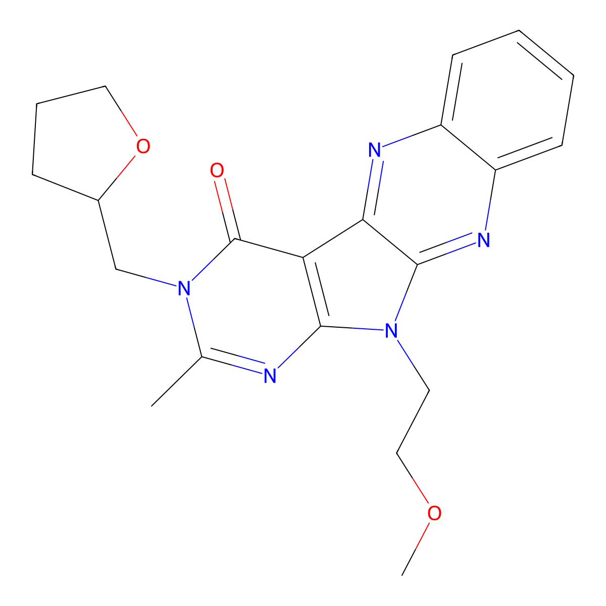 11-(2-methoxyethyl)-2-methyl-3-((tetrahydrofuran-2-yl)methyl)-3H-pyrimido[5',4':4,5]pyrrolo[2,3-b]quinoxalin-4(11H)-one molecular structure, CAS 835910-30-0