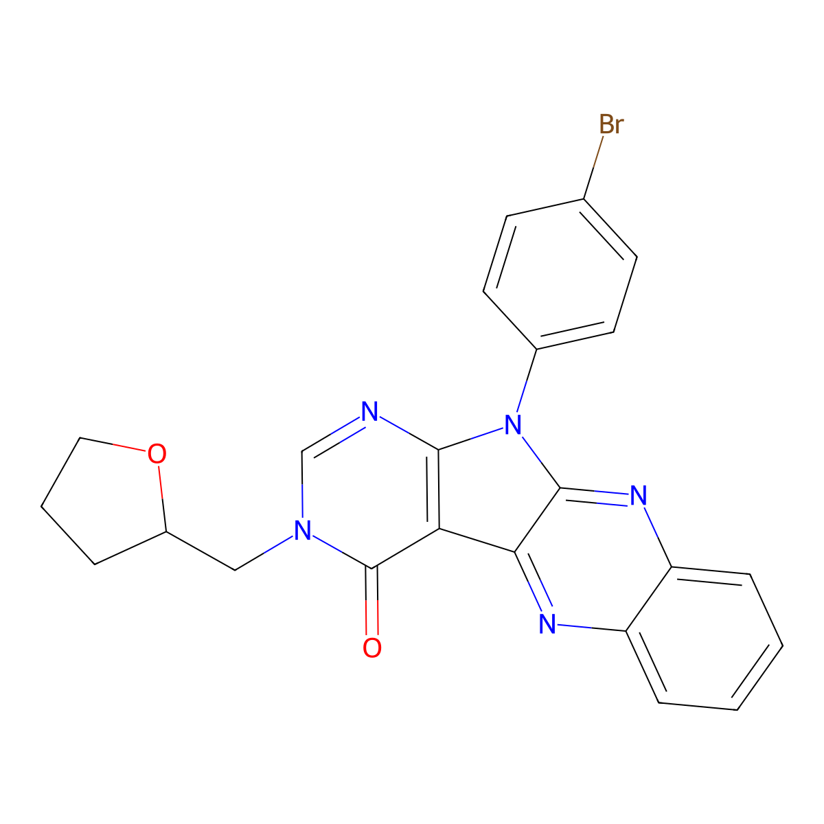 11-(4-bromophenyl)-3-((tetrahydrofuran-2-yl)methyl)-3H-pyrimido[5',4':4,5]pyrrolo[2,3-b]quinoxalin-4(11H)-one molecular structure, CAS 835910-50-4