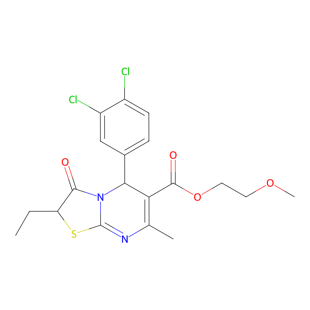 2-methoxyethyl 5-(3,4-dichlorophenyl)-2-ethyl-7-methyl-3-oxo-2,3-dihydro-5H-[1,3]thiazolo[3,2-a]pyrimidine-6-carboxylate molecular structure, CAS 835910-95-7