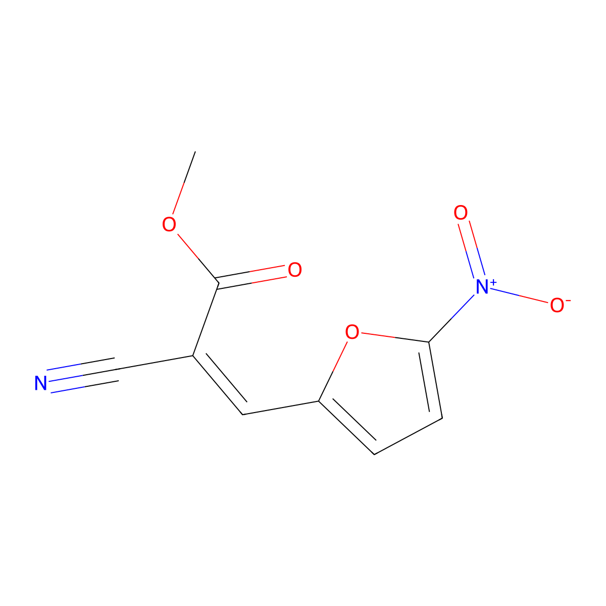 2-Methoxycarbonyl-3-(5-nitro-2-furyl)acrylonitrile molecular structure, CAS 836-37-3