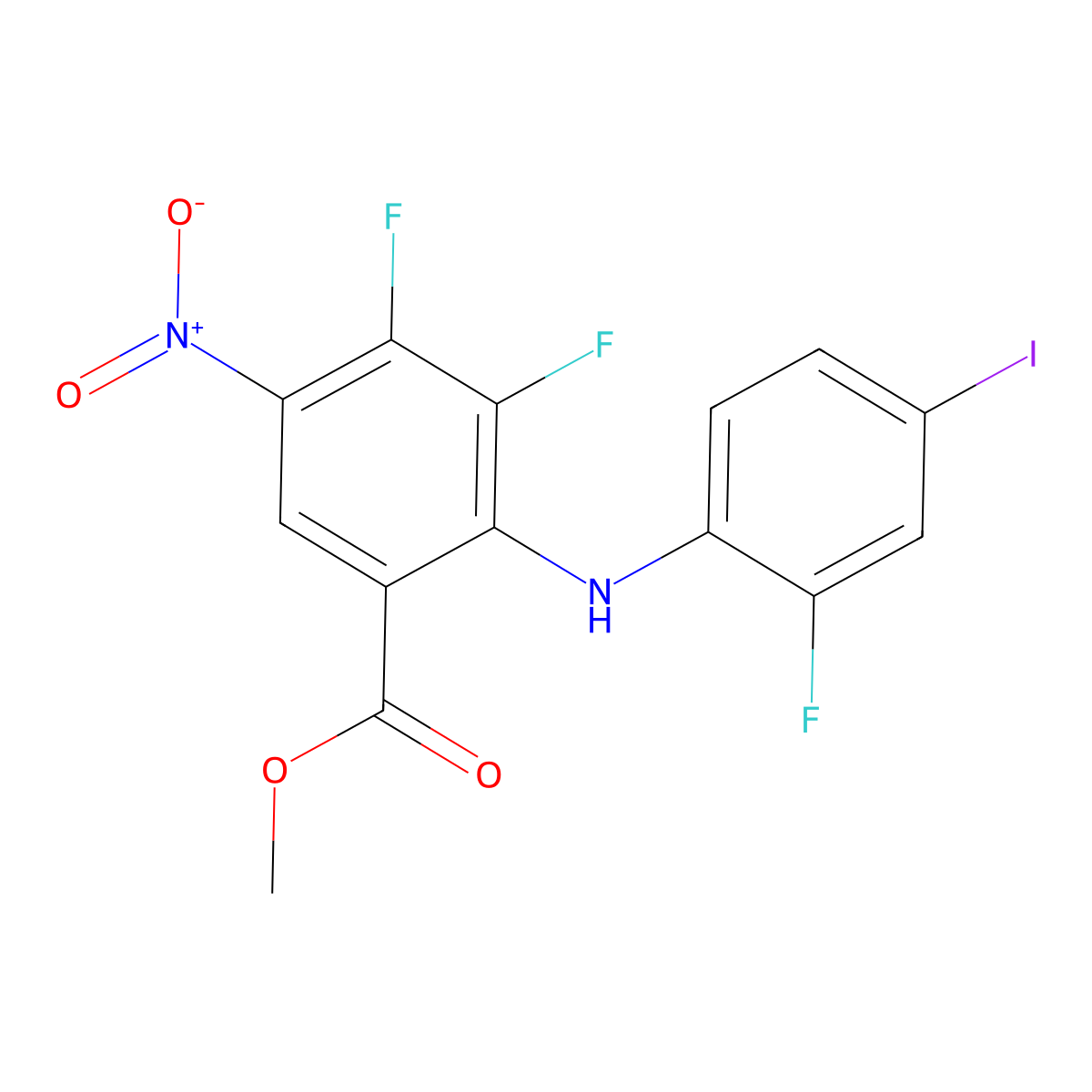 Methyl 3,4-difluoro-2-((2-fluoro-4-iodophenyl)amino)-5-nitrobenzoate molecular structure, CAS 836602-27-8