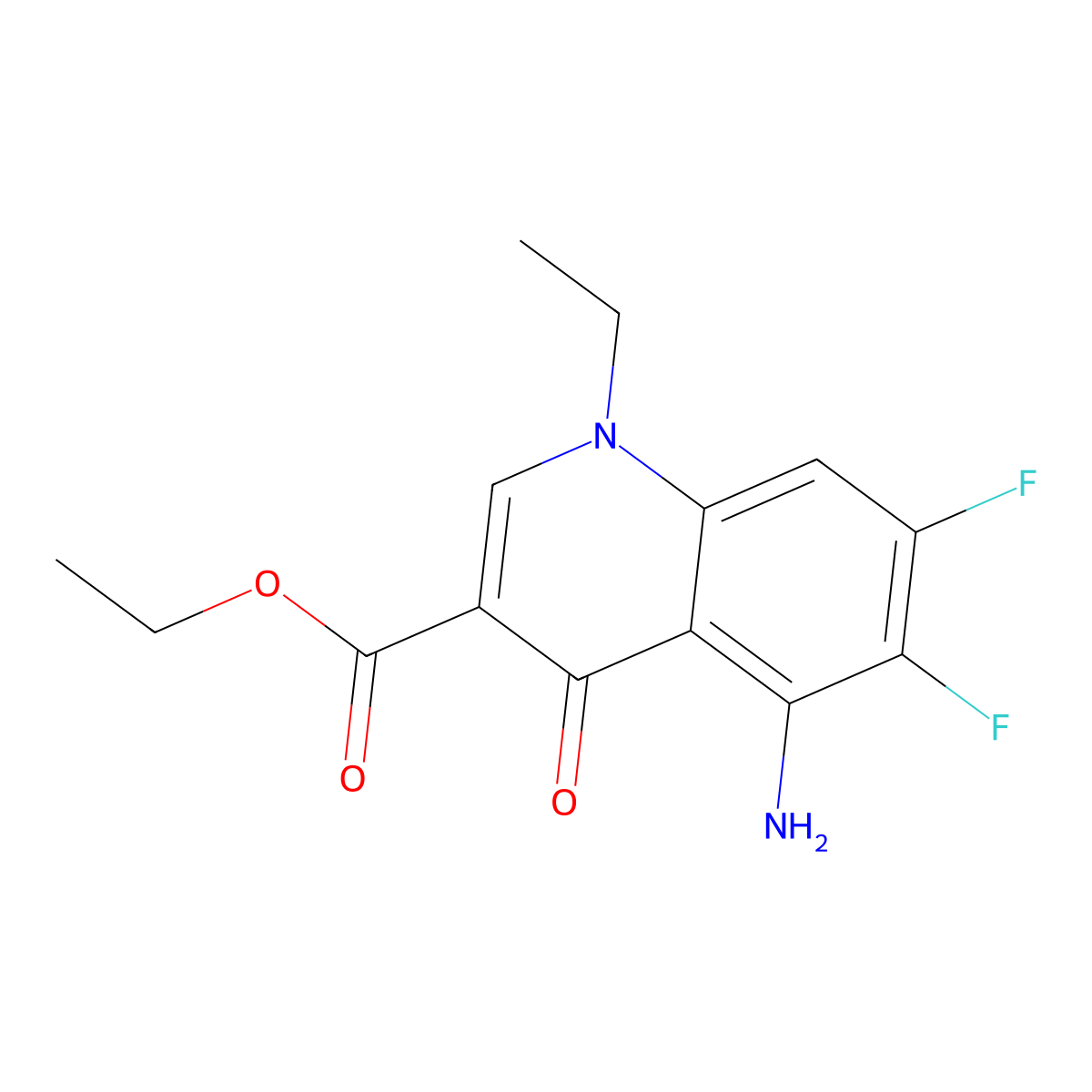 Ethyl 5-amino-1-ethyl-6,7-difluoro-4-oxoquinoline-3-carboxylate molecular structure, CAS 836621-26-2