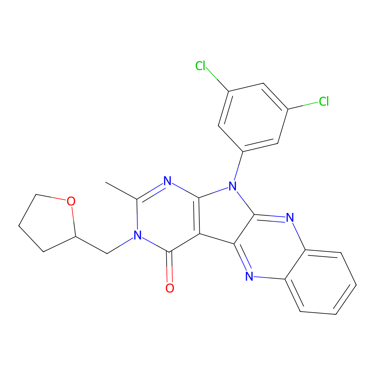 11-(3,5-dichlorophenyl)-2-methyl-3-((tetrahydrofuran-2-yl)methyl)-3H-pyrimido[5',4':4,5]pyrrolo[2,3-b]quinoxalin-4(11H)-one molecular structure, CAS 836624-34-1