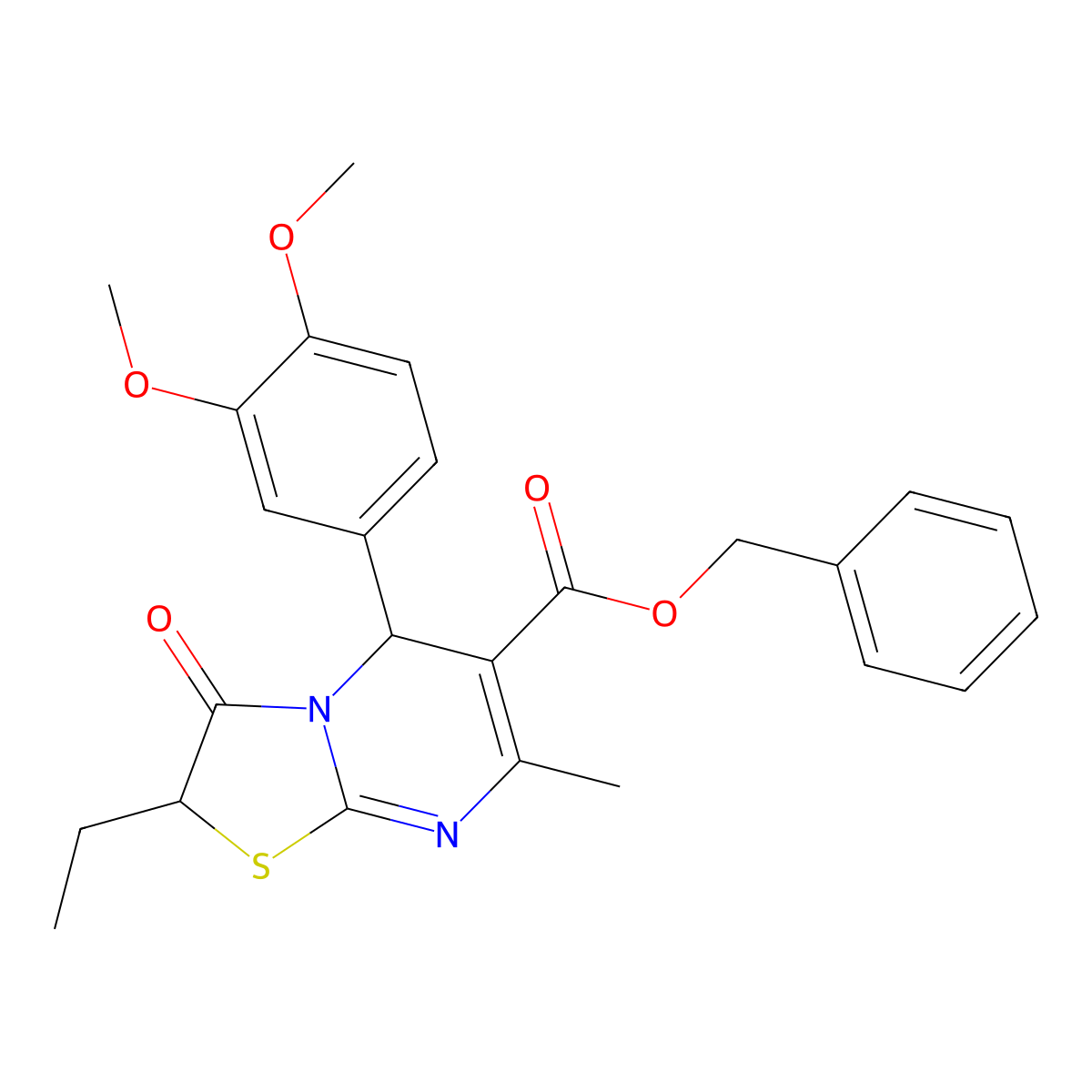 benzyl 5-(3,4-dimethoxyphenyl)-2-ethyl-7-methyl-3-oxo-2,3-dihydro-5H-[1,3]thiazolo[3,2-a]pyrimidine-6-carboxylate molecular structure, CAS 836624-58-9