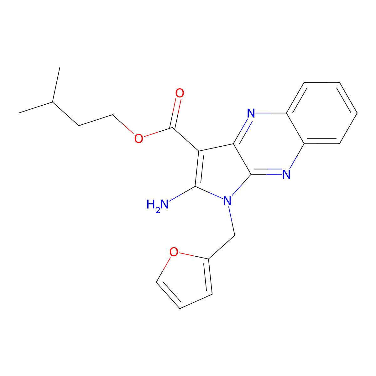 isopentyl 2-amino-1-(furan-2-ylmethyl)-1H-pyrrolo[2,3-b]quinoxaline-3-carboxylate molecular structure, CAS 836625-33-3