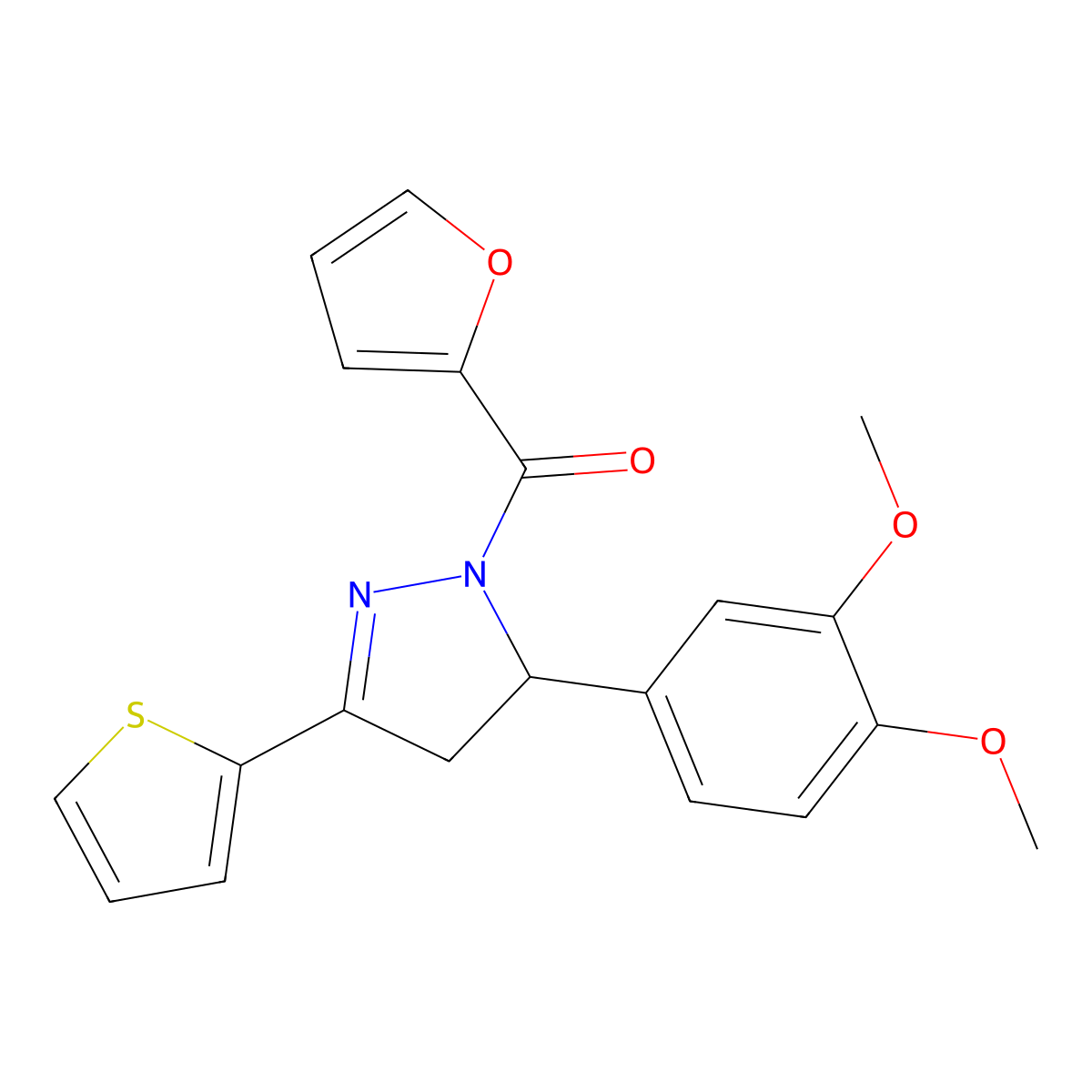 [3-(3,4-Dimethoxyphenyl)-5-thiophen-2-yl-3,4-dihydropyrazol-2-yl]-(furan-2-yl)methanone molecular structure, CAS 836625-35-5