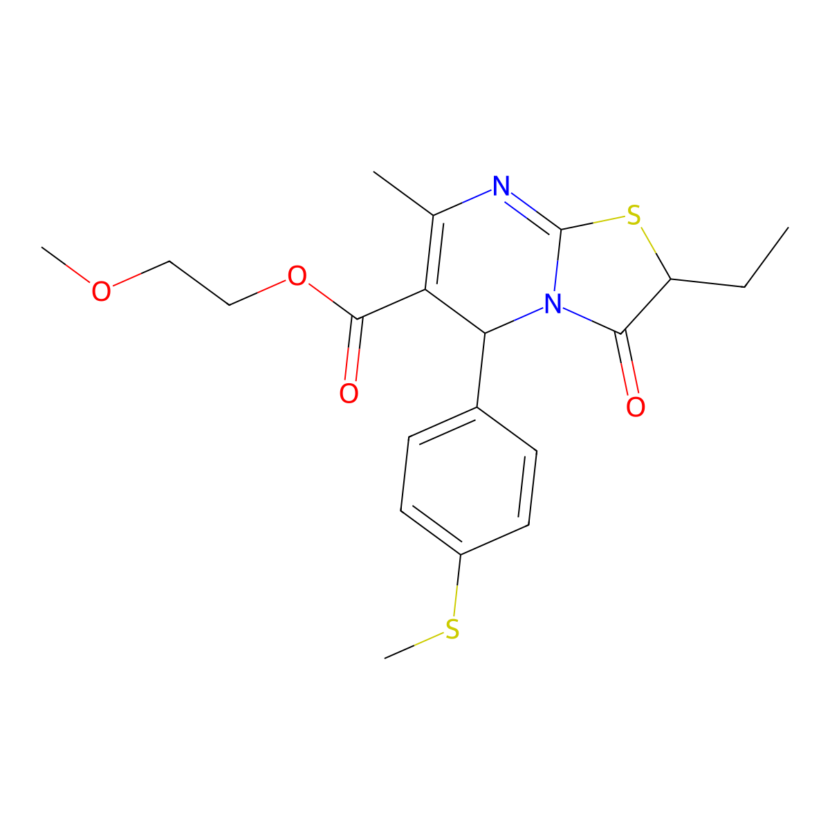 2-methoxyethyl 2-ethyl-7-methyl-5-[4-(methylsulfanyl)phenyl]-3-oxo-2,3-dihydro-5H-[1,3]thiazolo[3,2-a]pyrimidine-6-carboxylate molecular structure, CAS 836626-30-3