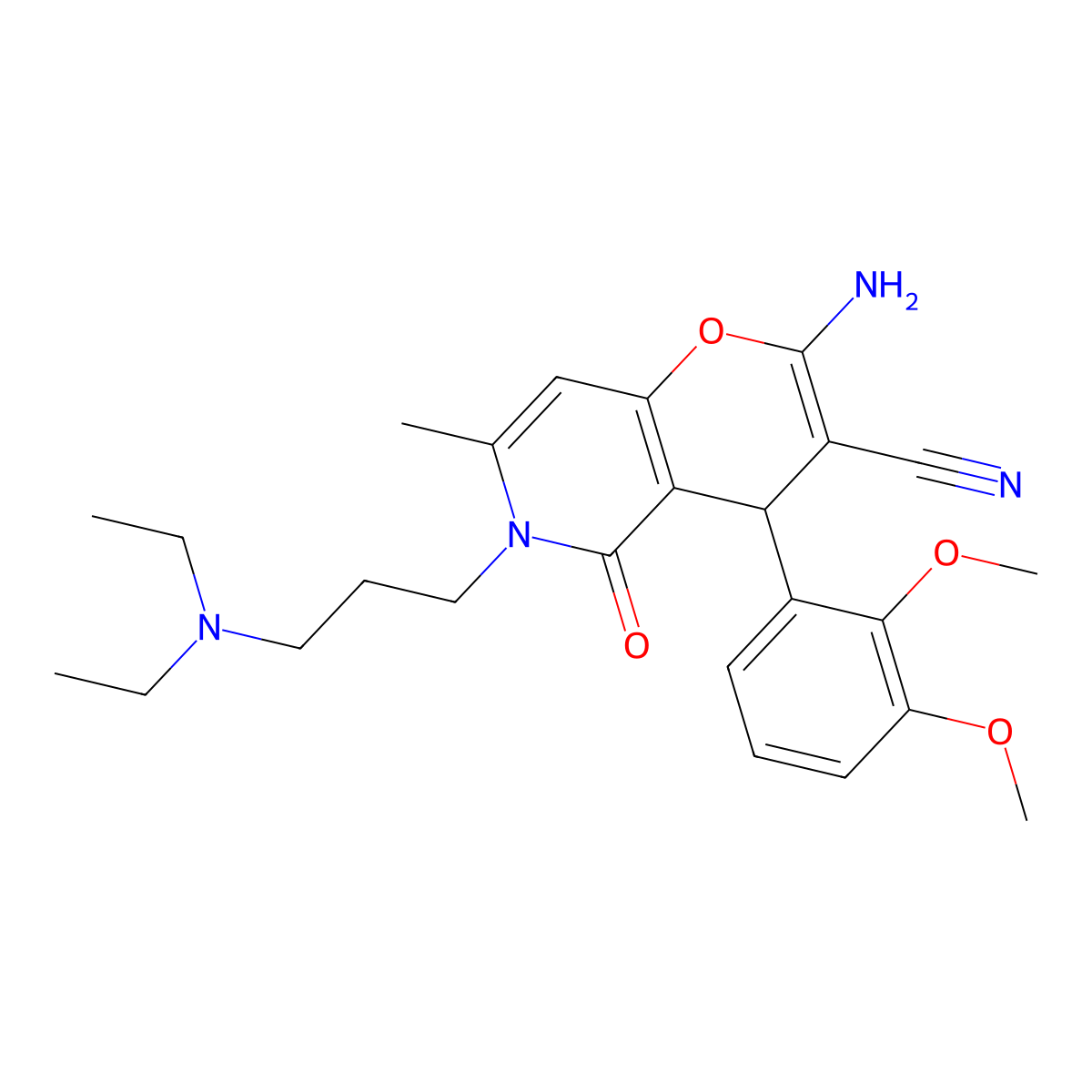 2-amino-6-(3-(diethylamino)propyl)-4-(2,3-dimethoxyphenyl)-7-methyl-5-oxo-5,6-dihydro-4H-pyrano[3,2-c]pyridine-3-carbonitrile molecular structure, CAS 836626-54-1