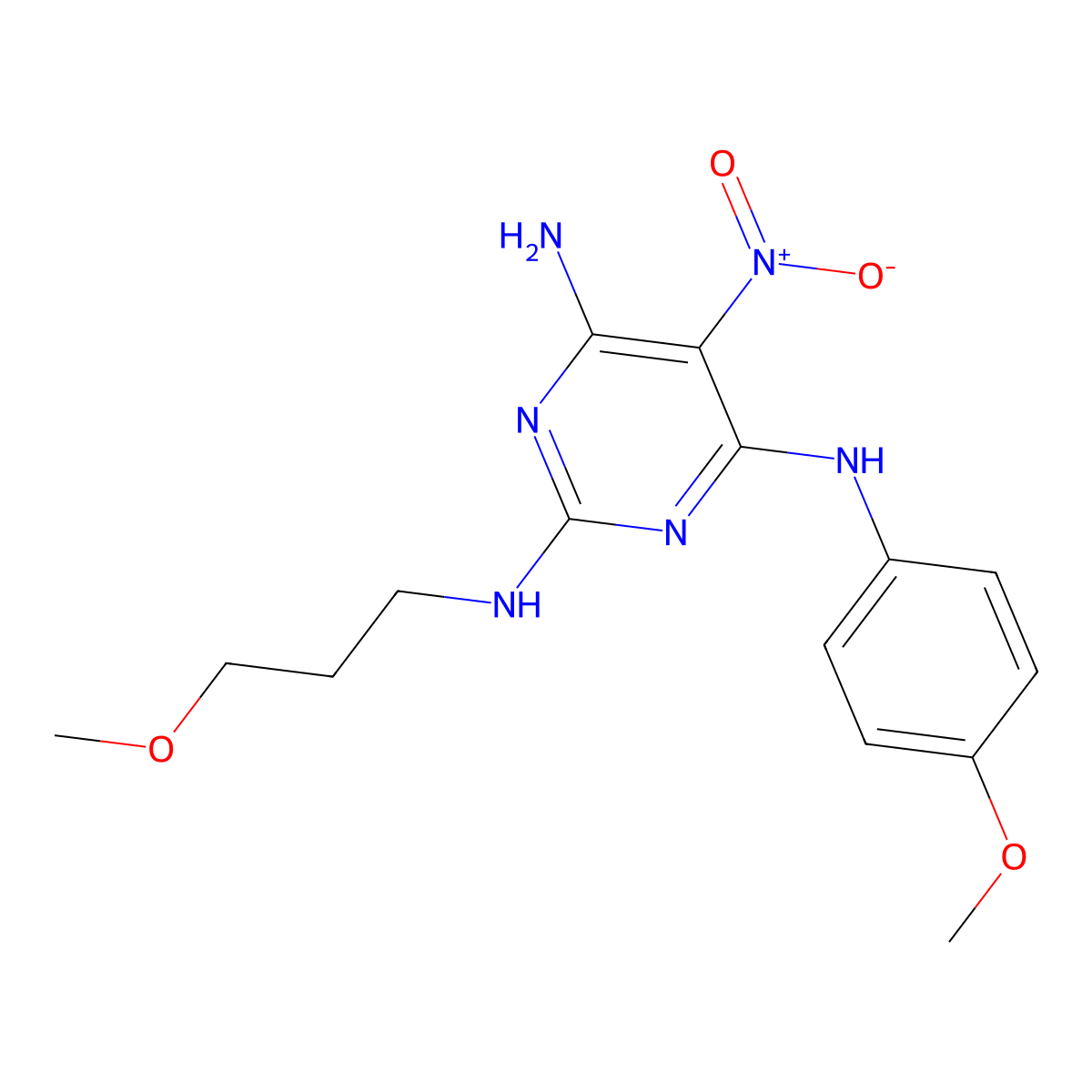 N4-(4-methoxyphenyl)-N2-(3-methoxypropyl)-5-nitropyrimidine-2,4,6-triamine molecular structure, CAS 836626-89-2