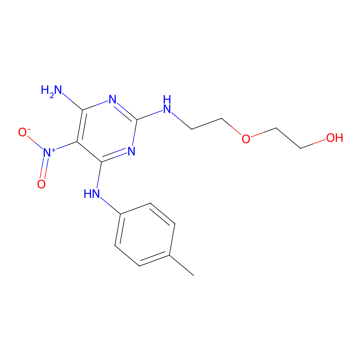 2-(2-((4-Amino-5-nitro-6-(p-tolylamino)pyrimidin-2-yl)amino)ethoxy)ethanol molecular structure, CAS 836630-35-4