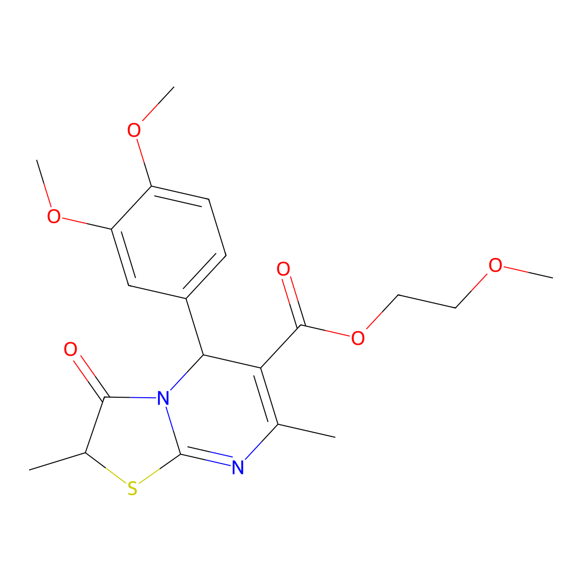 2-methoxyethyl 5-(3,4-dimethoxyphenyl)-2,7-dimethyl-3-oxo-2,3-dihydro-5H-[1,3]thiazolo[3,2-a]pyrimidine-6-carboxylate molecular structure, CAS 836631-29-9