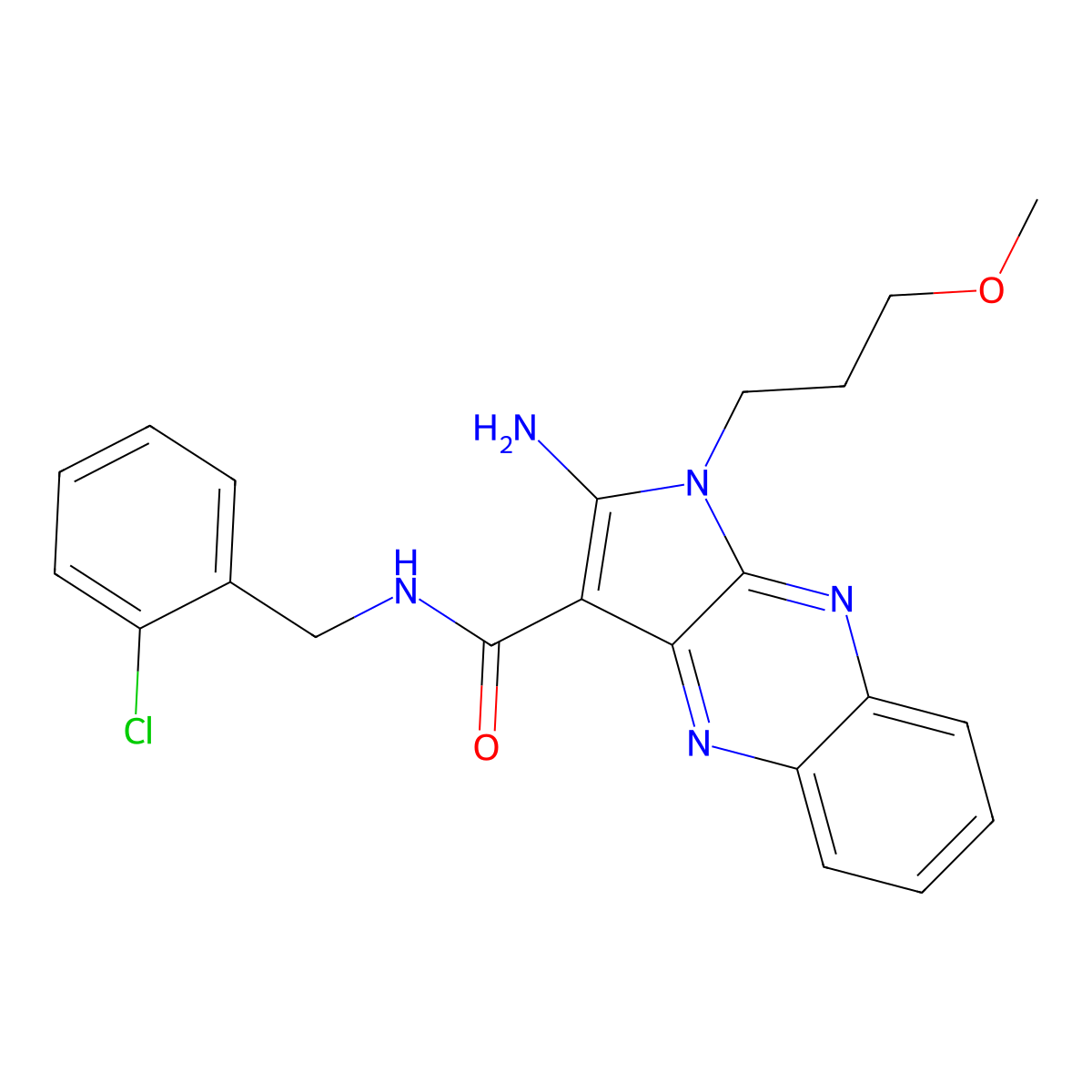 2-amino-N-(2-chlorobenzyl)-1-(3-methoxypropyl)-1H-pyrrolo[2,3-b]quinoxaline-3-carboxamide molecular structure, CAS 836631-38-0