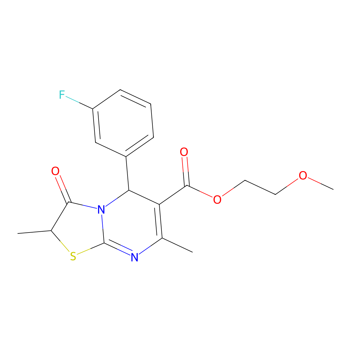 2-methoxyethyl 5-(3-fluorophenyl)-2,7-dimethyl-3-oxo-2,3-dihydro-5H-[1,3]thiazolo[3,2-a]pyrimidine-6-carboxylate molecular structure, CAS 836631-95-9