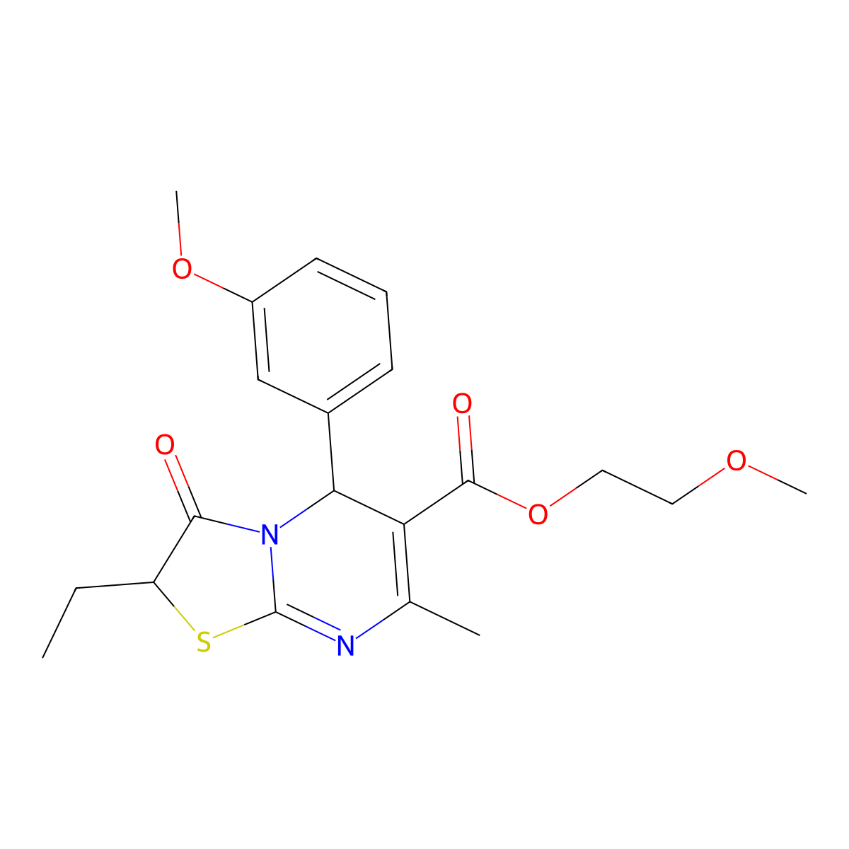 2-methoxyethyl 2-ethyl-5-(3-methoxyphenyl)-7-methyl-3-oxo-2,3-dihydro-5H-[1,3]thiazolo[3,2-a]pyrimidine-6-carboxylate molecular structure, CAS 836633-37-5