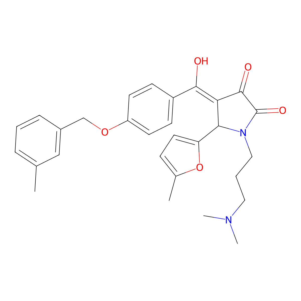 1-[3-(dimethylamino)propyl]-3-hydroxy-5-(5-methylfuran-2-yl)-4-{4-[(3-methylphenyl)methoxy]benzoyl}-2,5-dihydro-1H-pyrrol-2-one molecular structure, CAS 836633-65-9