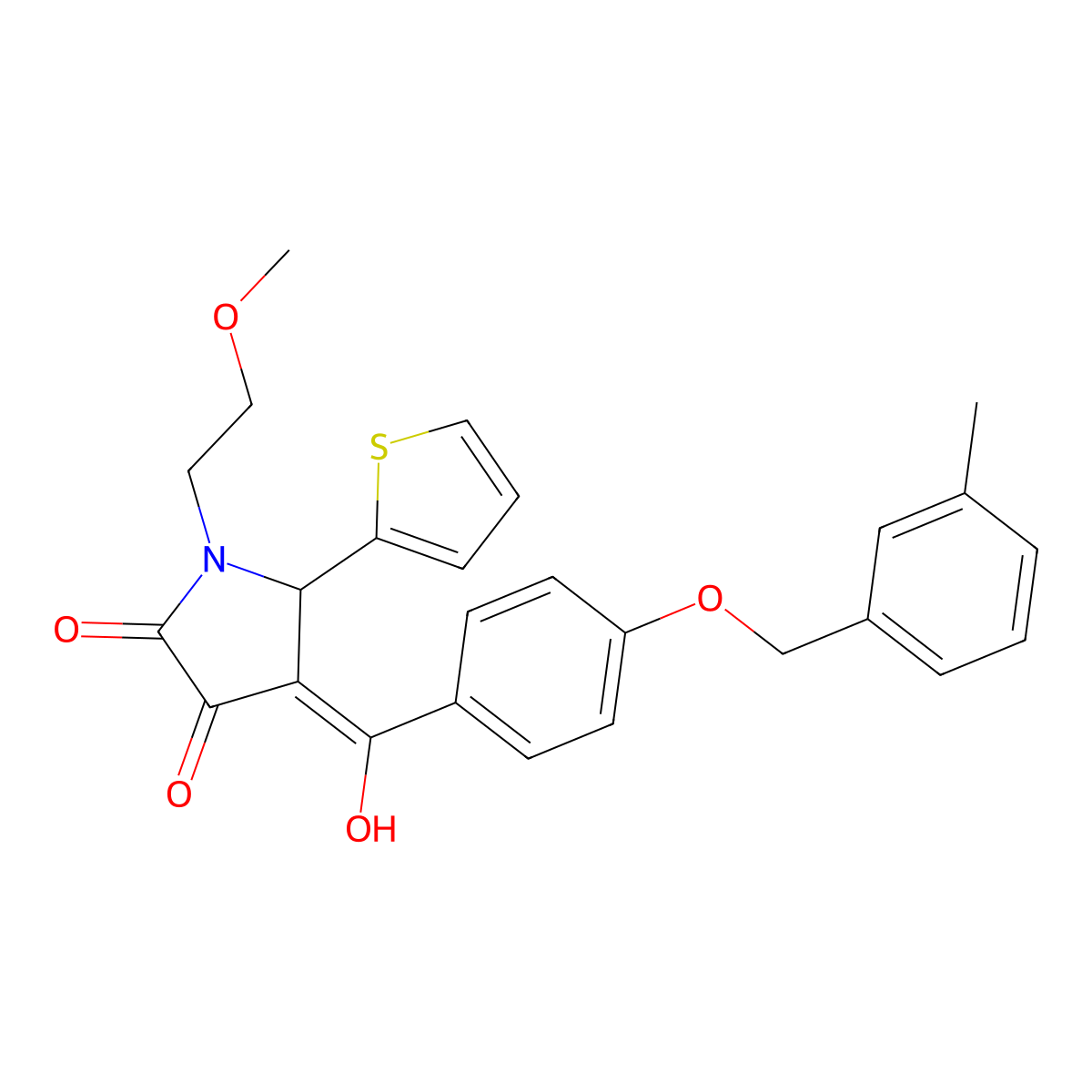 3-hydroxy-1-(2-methoxyethyl)-4-{4-[(3-methylphenyl)methoxy]benzoyl}-5-(thiophen-2-yl)-2,5-dihydro-1H-pyrrol-2-one molecular structure, CAS 836633-86-4