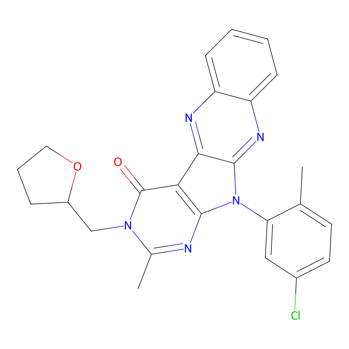 11-(5-chloro-2-methylphenyl)-2-methyl-3-((tetrahydrofuran-2-yl)methyl)-3H-pyrimido[5',4':4,5]pyrrolo[2,3-b]quinoxalin-4(11H)-one molecular structure, CAS 836634-56-1