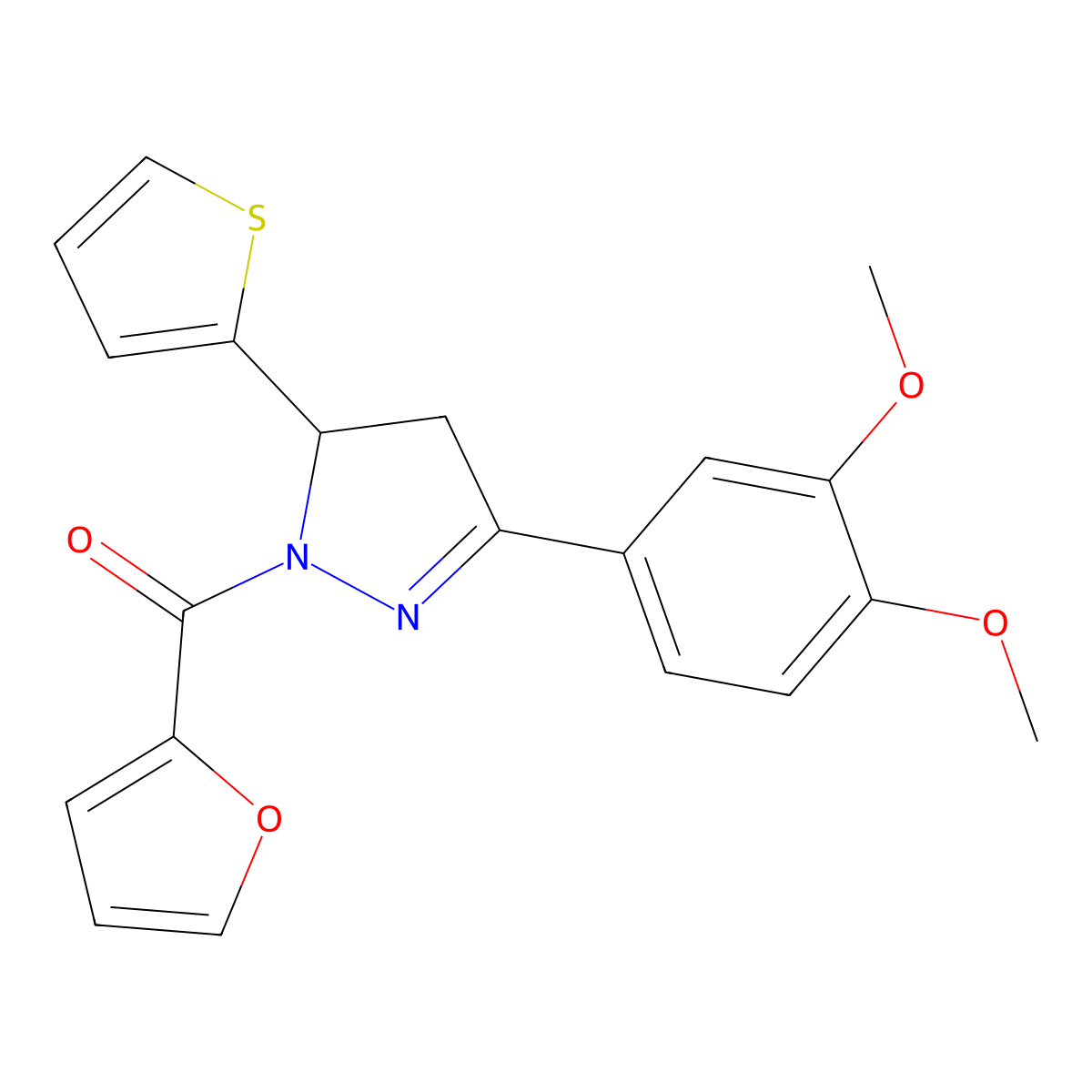 [5-(3,4-Dimethoxyphenyl)-3-thiophen-2-yl-3,4-dihydropyrazol-2-yl]-(furan-2-yl)methanone molecular structure, CAS 836635-03-1