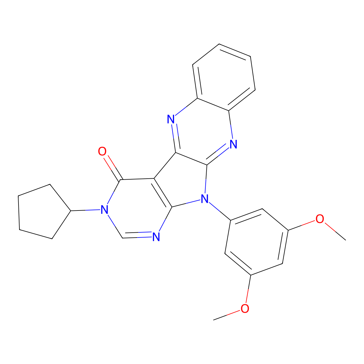 3-cyclopentyl-11-(3,5-dimethoxyphenyl)-3H-pyrimido[5',4':4,5]pyrrolo[2,3-b]quinoxalin-4(11H)-one molecular structure, CAS 836635-24-6
