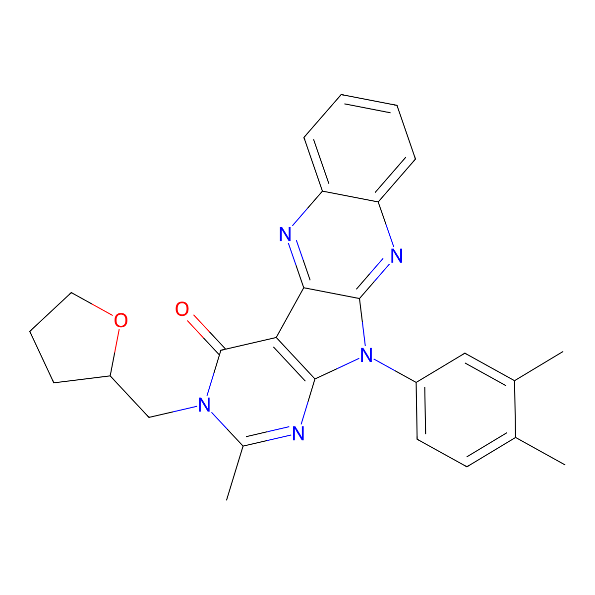 11-(3,4-dimethylphenyl)-2-methyl-3-((tetrahydrofuran-2-yl)methyl)-3H-pyrimido[5',4':4,5]pyrrolo[2,3-b]quinoxalin-4(11H)-one molecular structure, CAS 836637-45-7