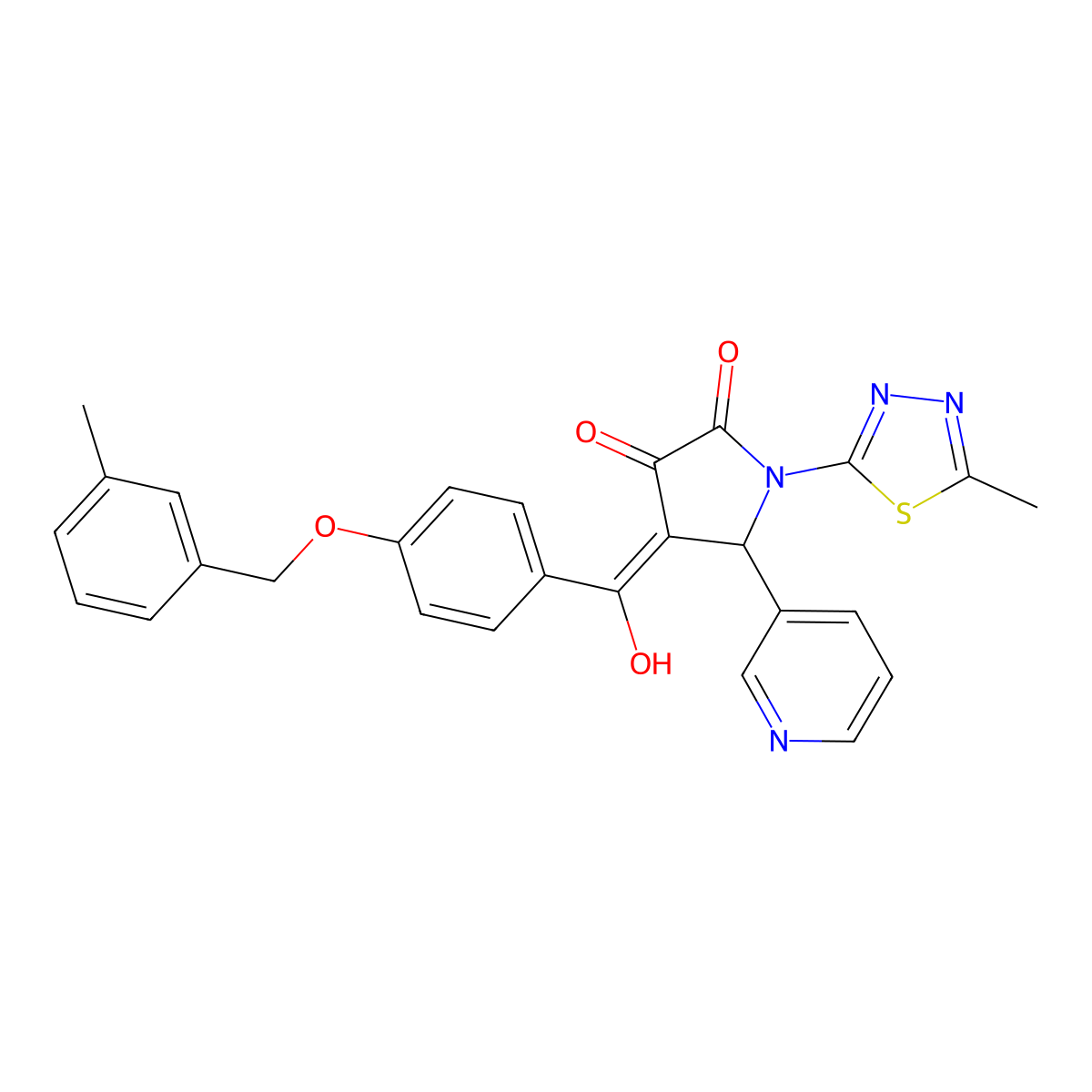 3-hydroxy-1-(5-methyl-1,3,4-thiadiazol-2-yl)-4-{4-[(3-methylphenyl)methoxy]benzoyl}-5-(pyridin-3-yl)-2,5-dihydro-1H-pyrrol-2-one molecular structure, CAS 836637-93-5