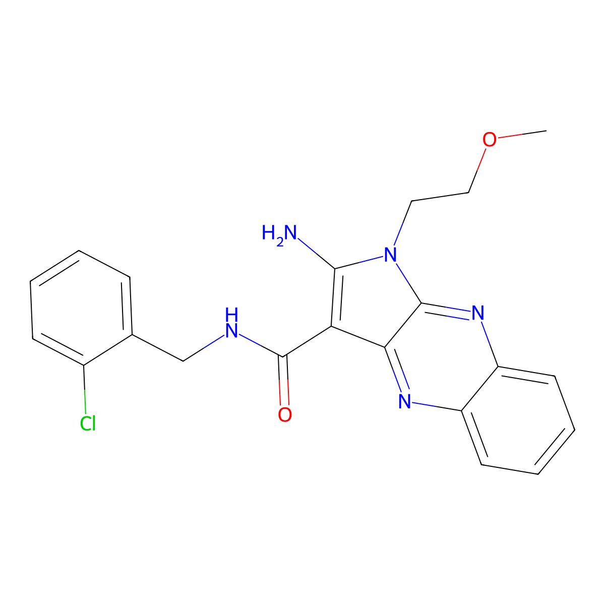 2-amino-N-(2-chlorobenzyl)-1-(2-methoxyethyl)-1H-pyrrolo[2,3-b]quinoxaline-3-carboxamide molecular structure, CAS 836638-75-6
