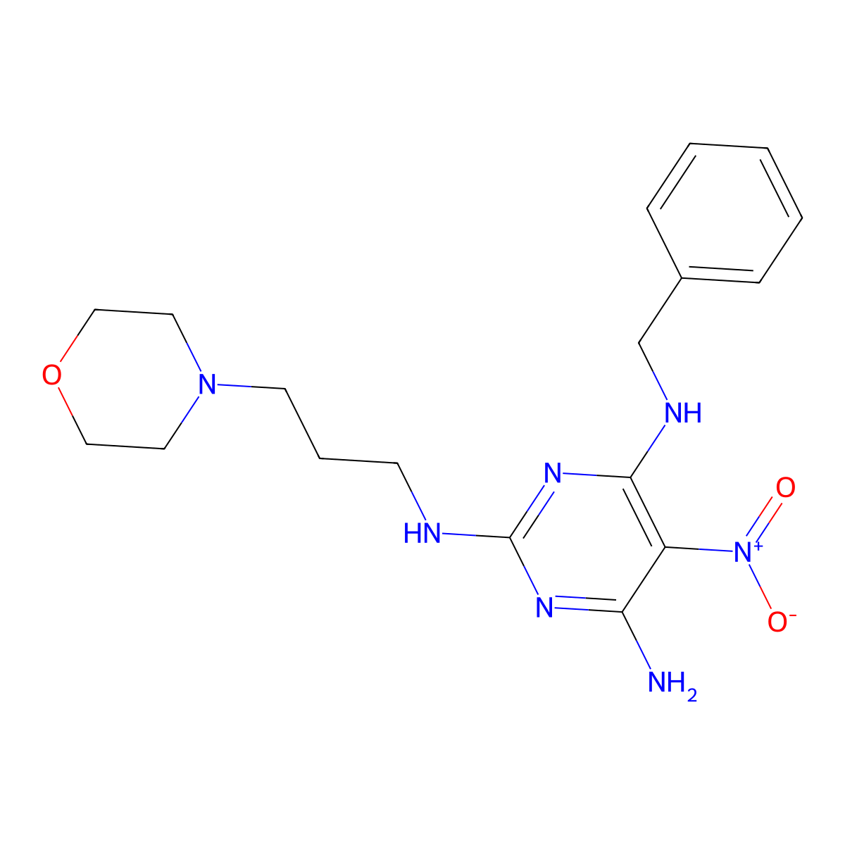 N'-Benzyl-N-(3-morpholin-4-yl-propyl)-5-nitro-pyrimidine-2,4,6-triamine molecular structure, CAS 836638-79-0