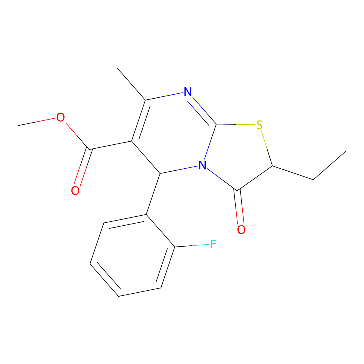 methyl 2-ethyl-5-(2-fluorophenyl)-7-methyl-3-oxo-2,3-dihydro-5H-[1,3]thiazolo[3,2-a]pyrimidine-6-carboxylate molecular structure, CAS 836639-26-0
