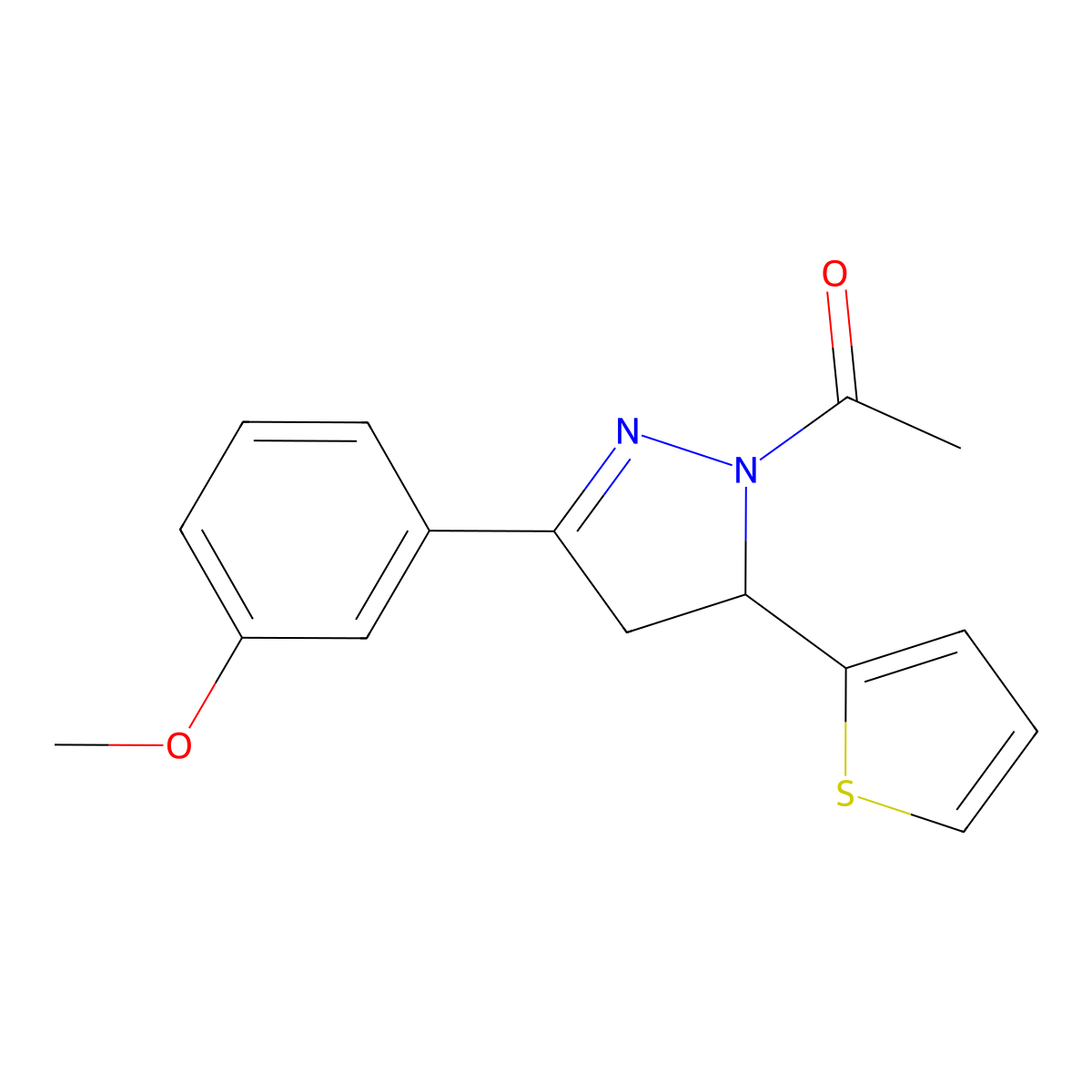 1-[5-(3-Methoxyphenyl)-3-thiophen-2-yl-3,4-dihydropyrazol-2-yl]ethanone molecular structure, CAS 836639-48-6