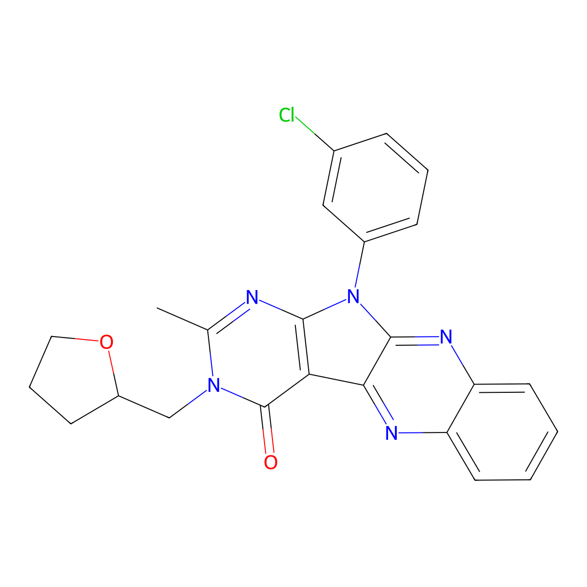 11-(3-chlorophenyl)-2-methyl-3-((tetrahydrofuran-2-yl)methyl)-3H-pyrimido[5',4':4,5]pyrrolo[2,3-b]quinoxalin-4(11H)-one molecular structure, CAS 836639-52-2